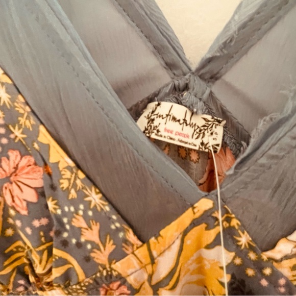 Free People Denim Floral V-Neck Mini Slip Dress - size S - Picture 3 of 8